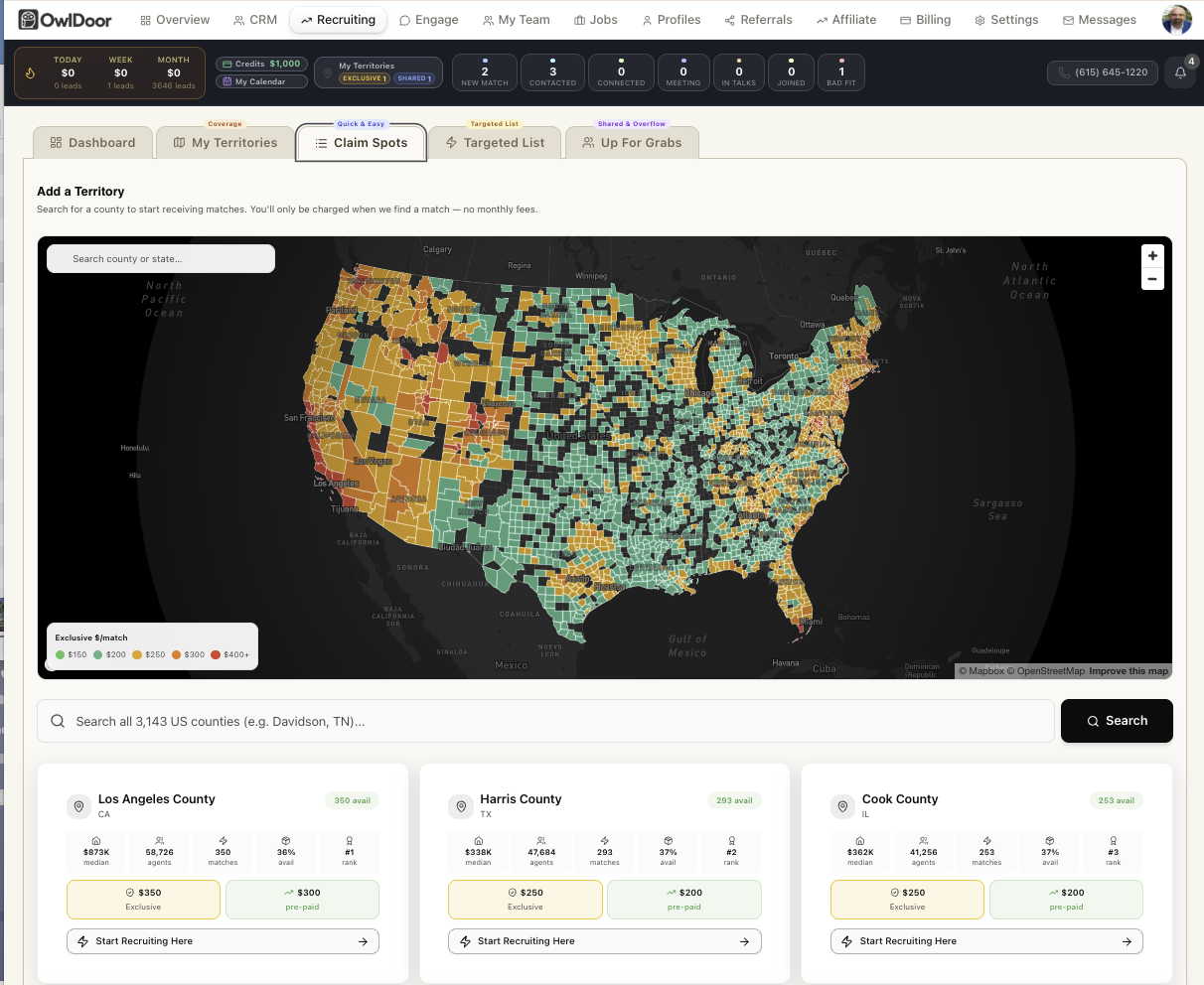 OwlDoor recruit dashboard